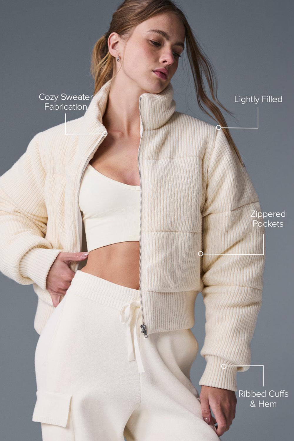 Women Alo Yoga Darling Sweater Puffer Jacket Ivory | India  13254-MOZU