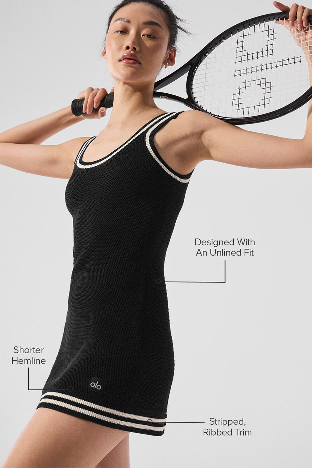 Women Alo Yoga Tennis Club Sweater Knit Dress Black / Ivory | India  80453-KACJ